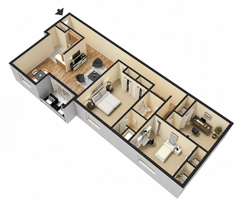 Floor plan for 2 beds, 2 baths, 1240 sqft